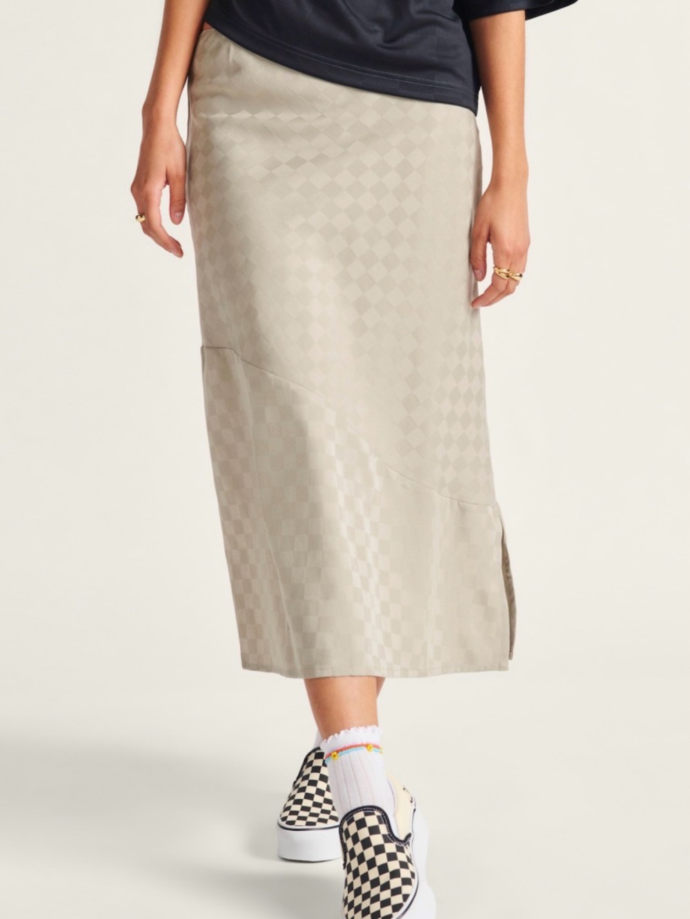 Vans Cream Checker Satin Midi Skirt